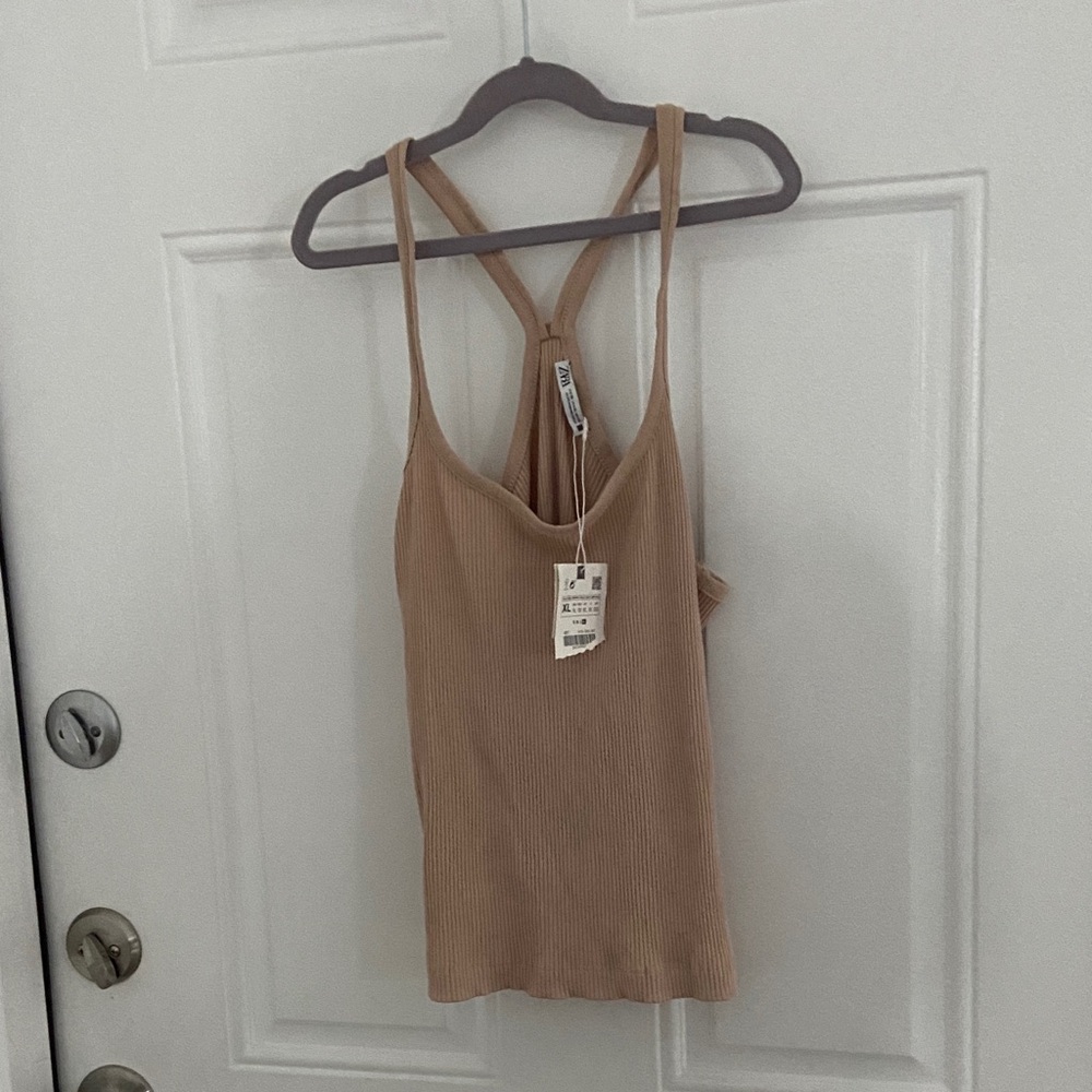 Zara Beige Ribbed Tank Top